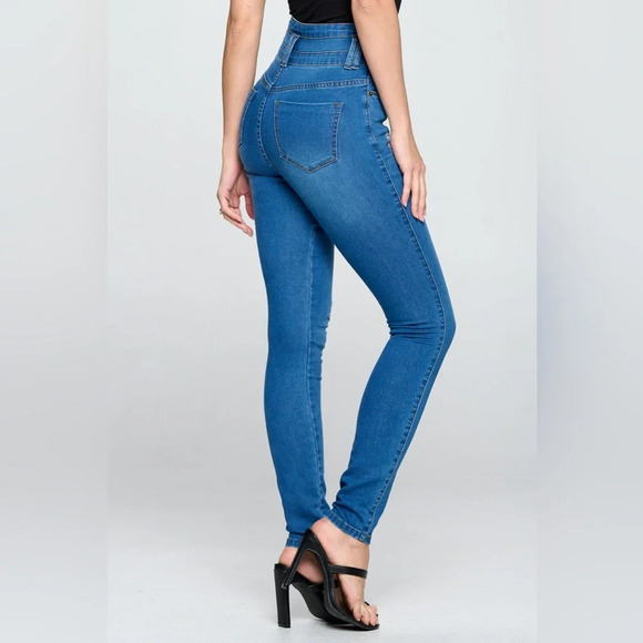 BLUE TURTLE Stacked Waist Slimming High Waist Skinny Jeans Medium Blue size 3 - Picture 2 of 12